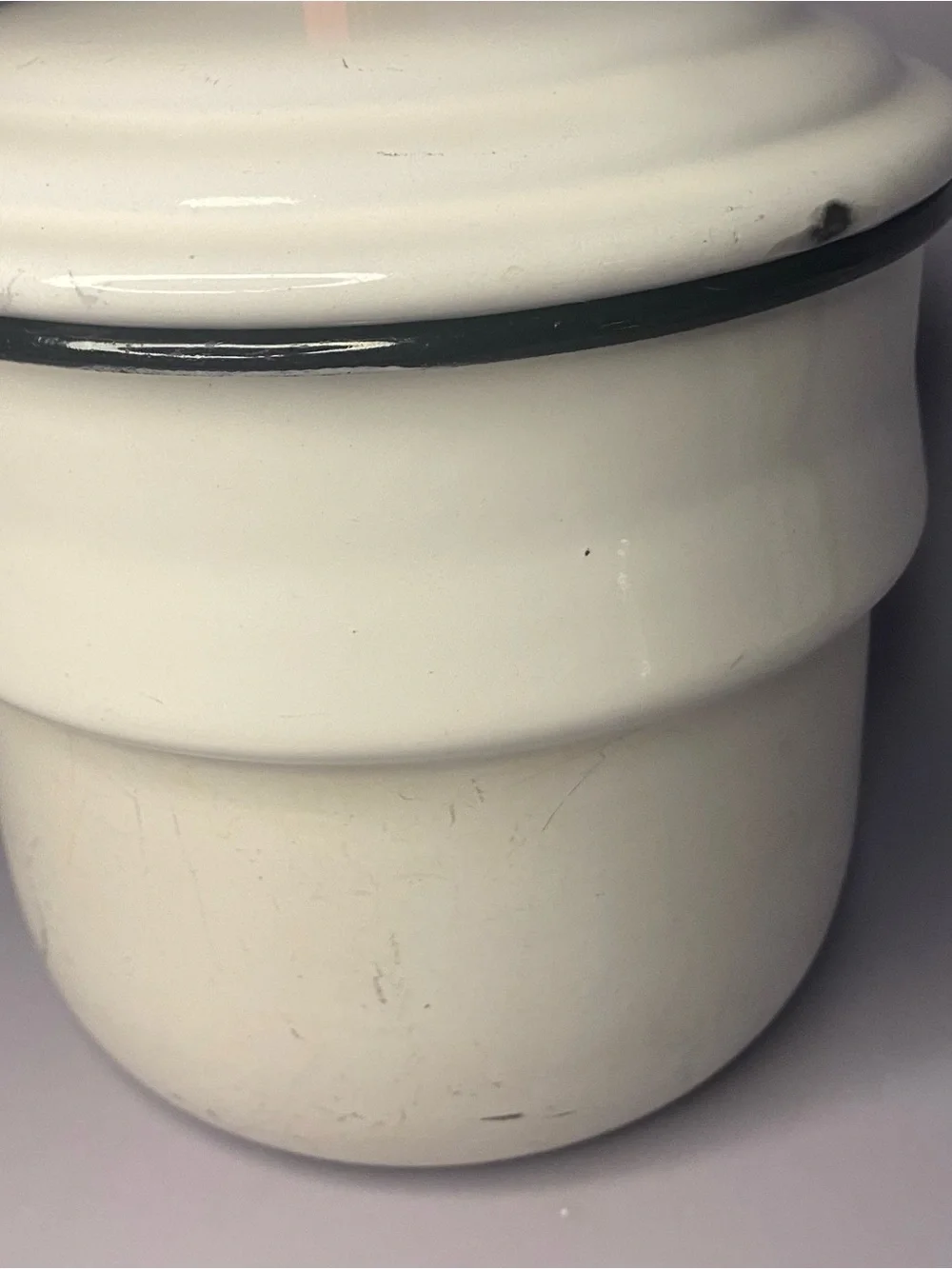 Vintage White Enamel Saucepan with Black Handle and Orange Knob